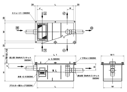 PF(N)型プラスタートラップ構造図（床置型）